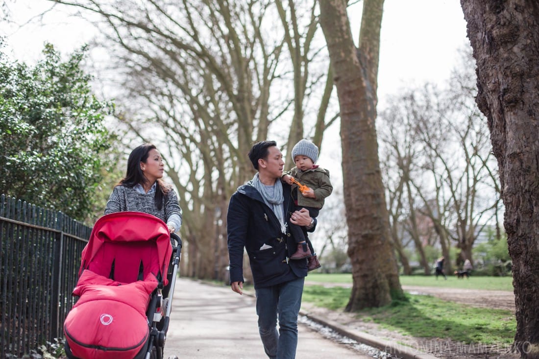 family walking in bishop's park in fulham