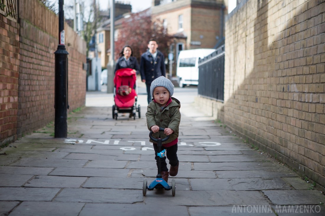 toddler riding on micro scooter in wimbledon